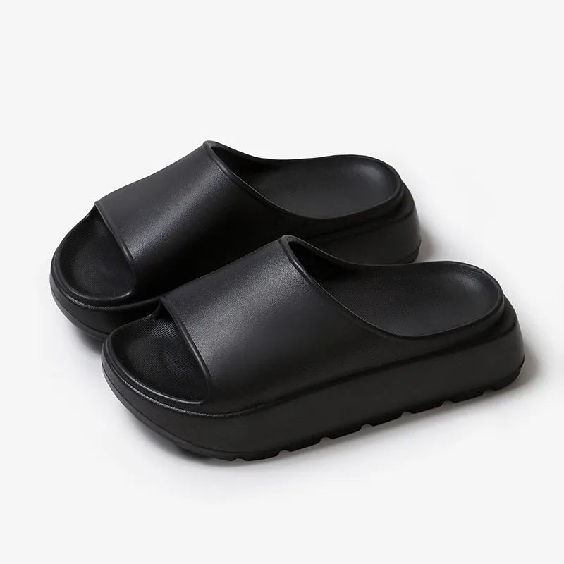 Women's fish mouth slippers with a thick 5.5cm light-coloured EVA sole, shown in beige.
