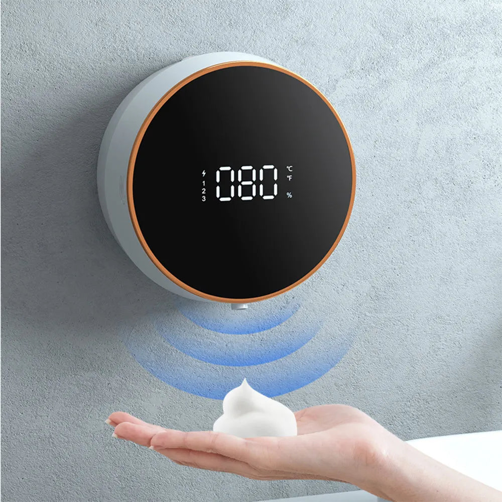 Smart automatic sensing foam soap dispenser with USB charging port mounted on bathroom wall