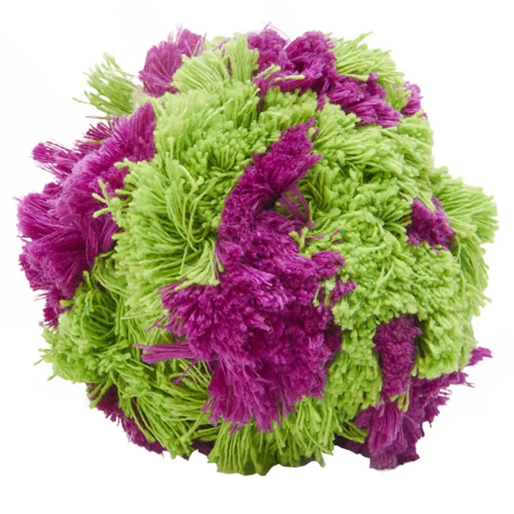 Purple plush sea urchin dog chew ball toy for interactive play and dental cleaning