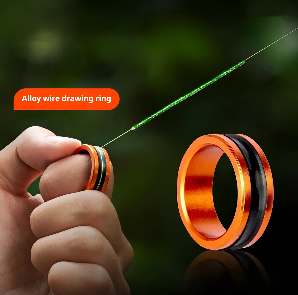 Orange and silver alloy fishing hand guard pull loop tool with non-slip grip surface