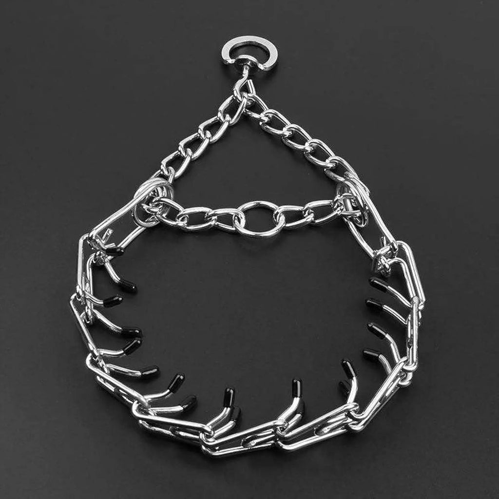 Adjustable stainless steel dog pinch training collar with comfort rubber tips on prongs