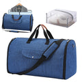 Folding travel duffel bag in dark blue Oxford cloth with 36-55L capacity