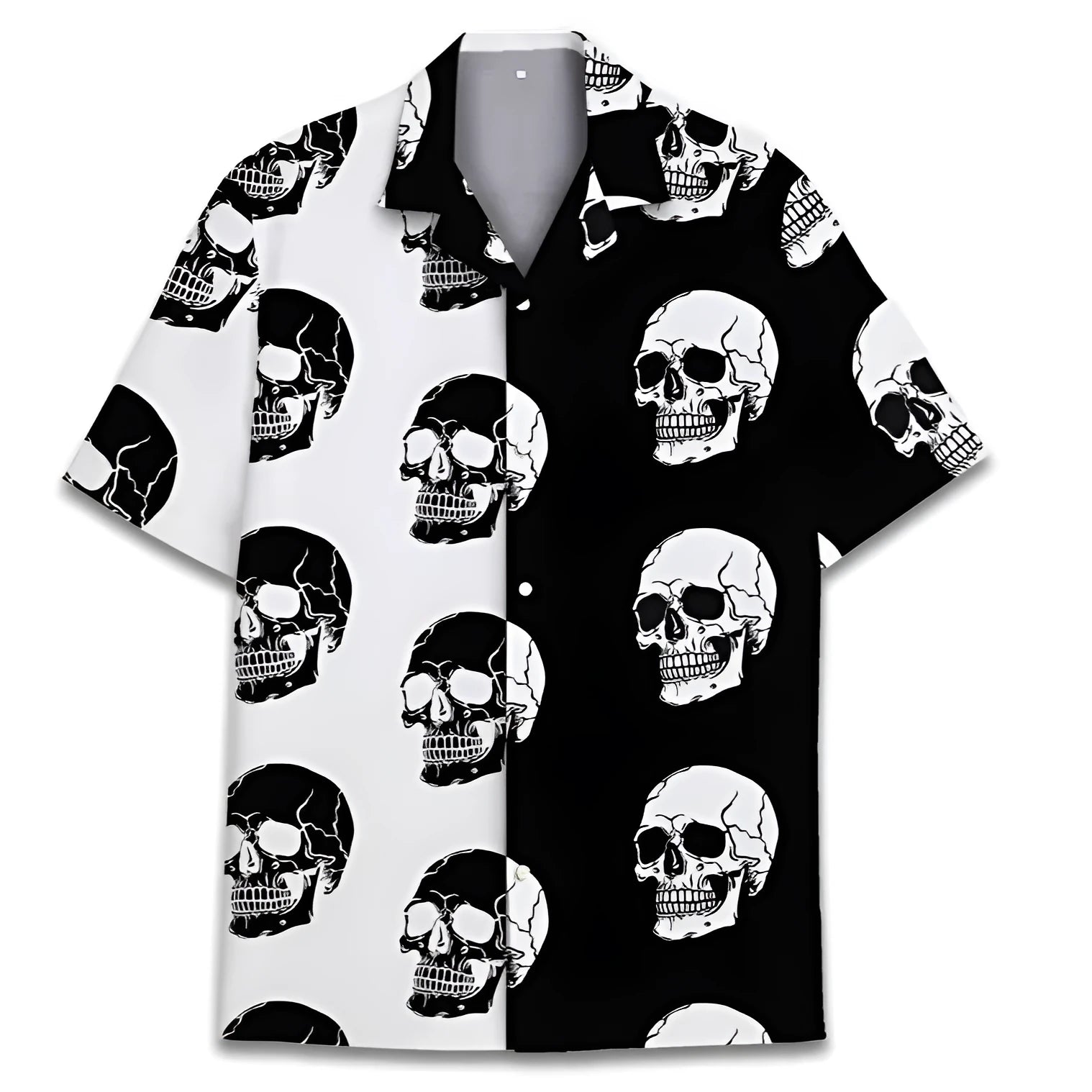 Men's short sleeve Cuban collar Hawaiian shirt in a printed design on polyester fabric.