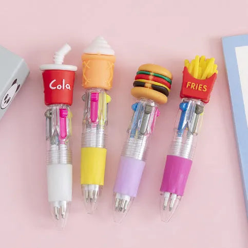 Cartoon theme four-colour press ballpoint pen with silicone grip and 0.7mm tip