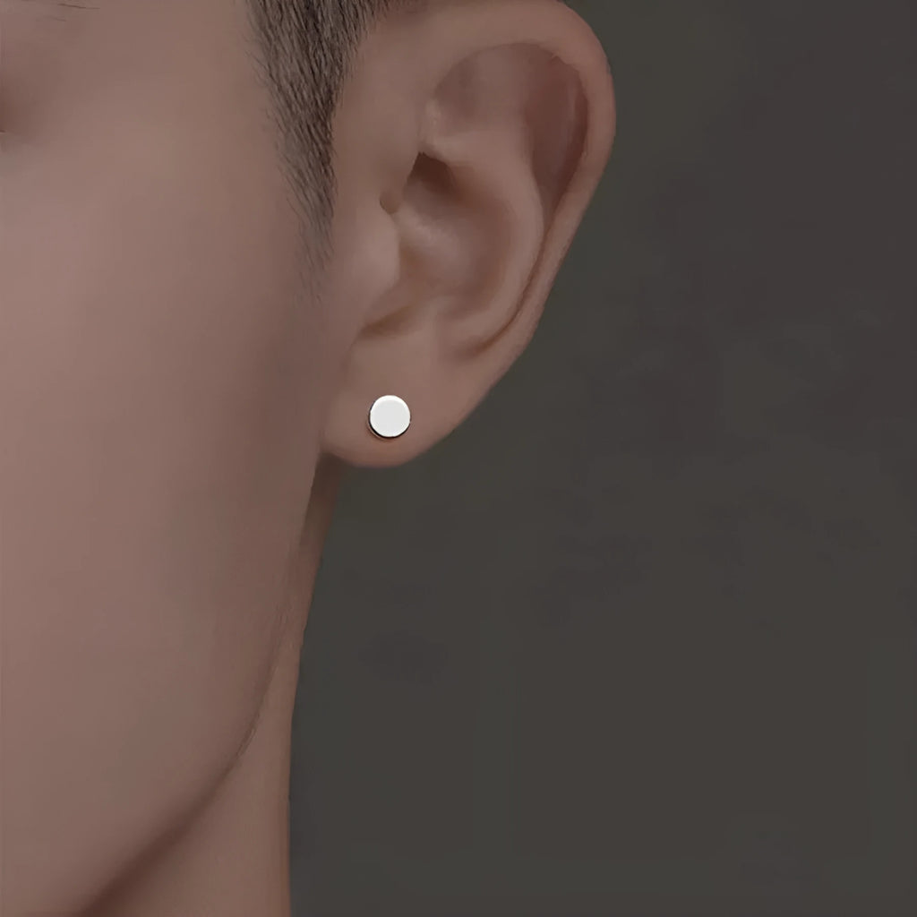 S999 sterling silver flat bone stud earrings in geometric round design