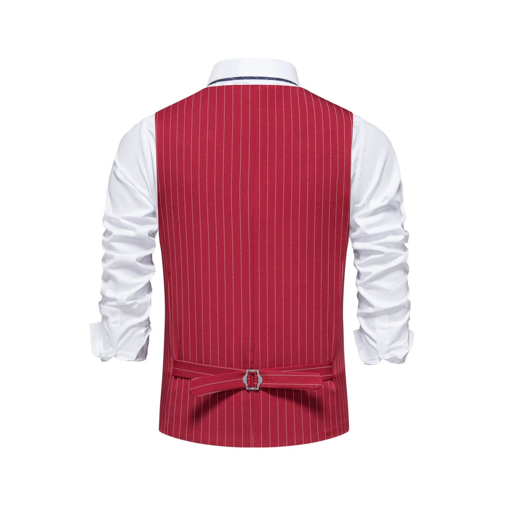 Men's striped suit vest in polyester with non-ironing fabric and miter hem