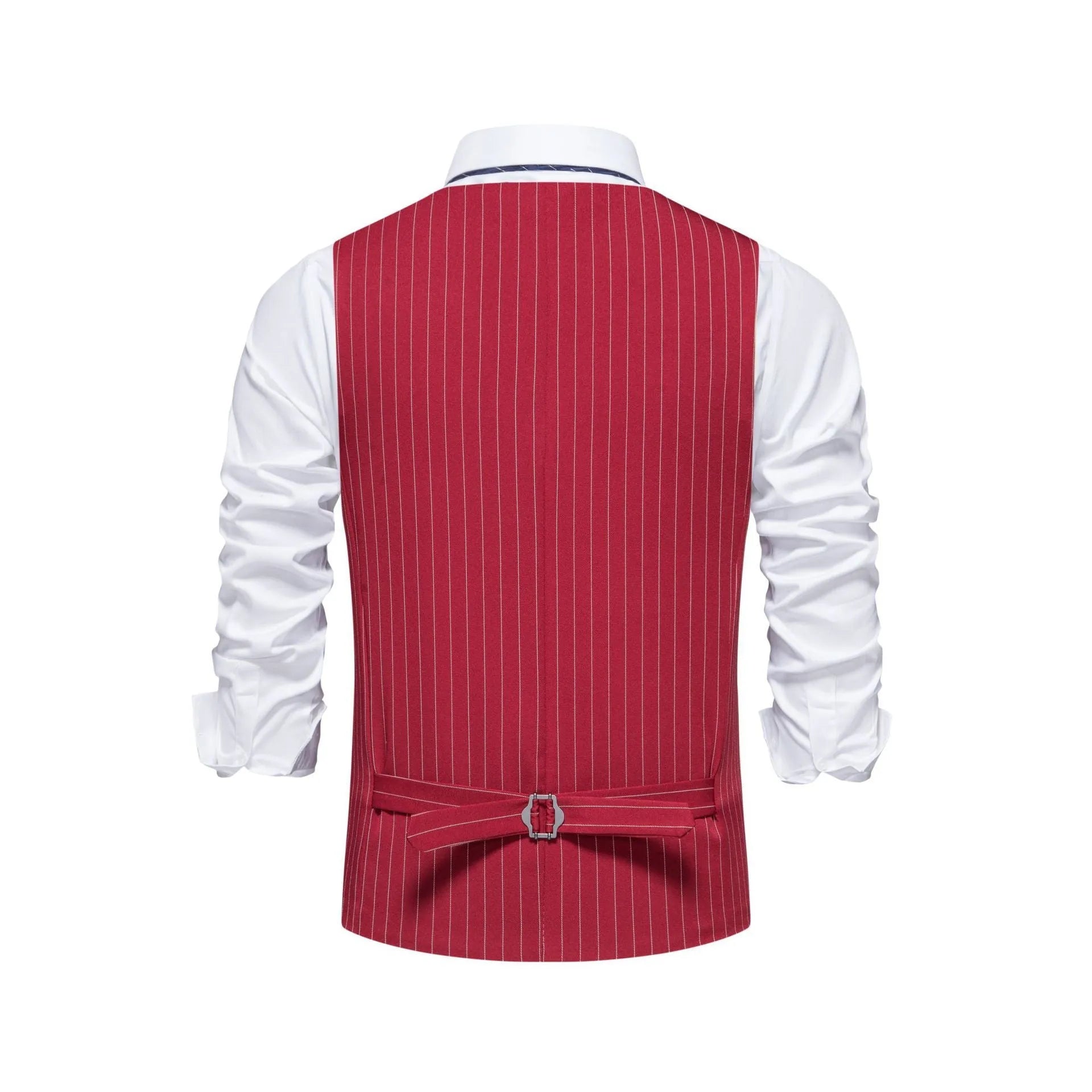Men's striped suit vest in polyester with non-ironing fabric and miter hem