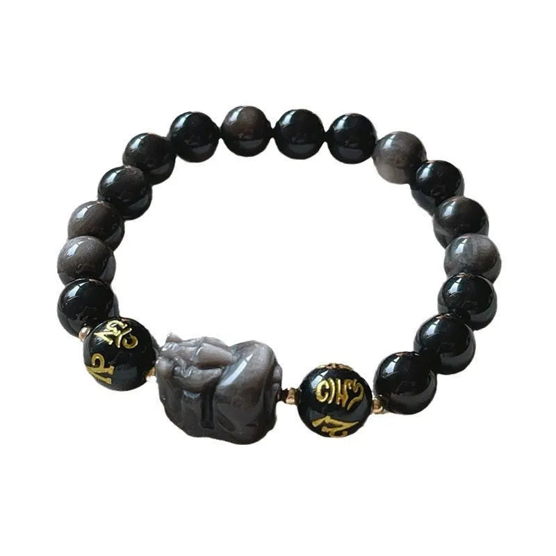 Men's silver bracelet with zodiac symbols and Chinese proverb beads on Silverstone