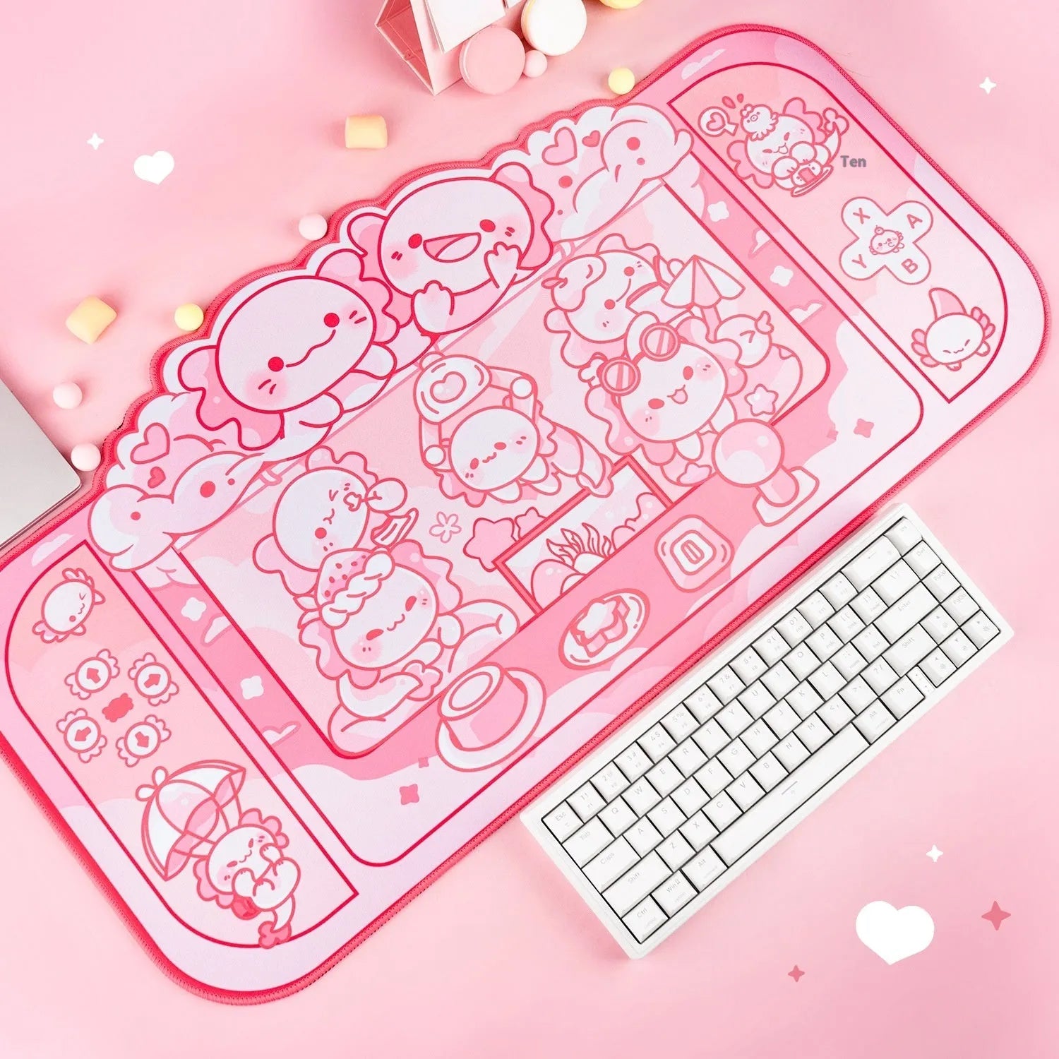 Large rectangular mouse pad with hexagonal crane machine anime design and wrist strap