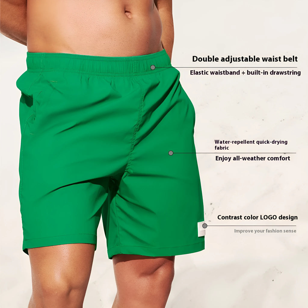 Men's solid-colour quick-drying nylon beach shorts with straight leg opening