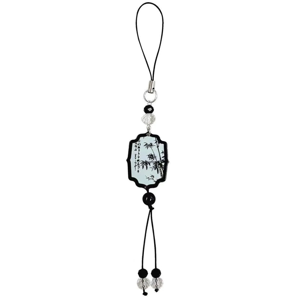 Chinese style beaded pendant keychain with flower pattern and baking varnish finish for schoolbag decoration