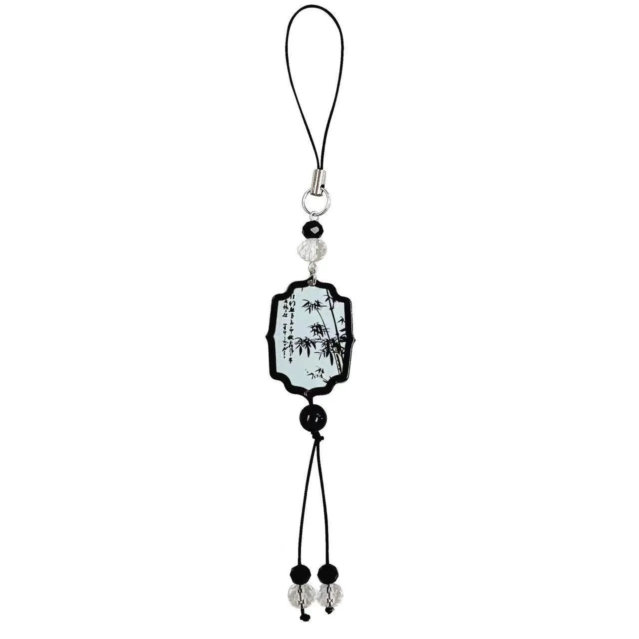 Chinese style beaded pendant keychain with flower pattern and baking varnish finish for schoolbag decoration