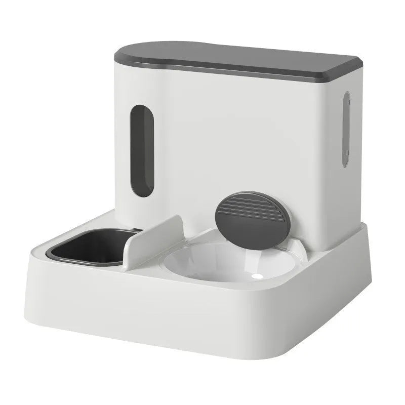 Cat automatic feeder water dispenser with integrated double bowl system in grey, yellow or green