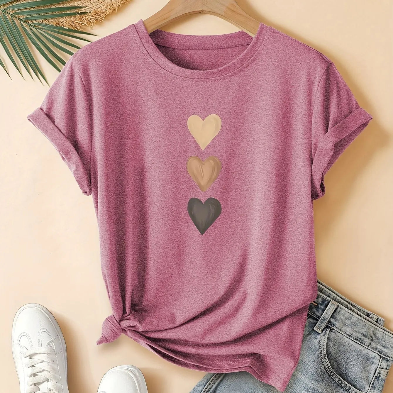 Women's round neck pure cotton t-shirt with a Chinese retro art print, shown in blue.