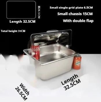 Stainless steel commercial dining plate display box with lid and multiple compartment configuration options
