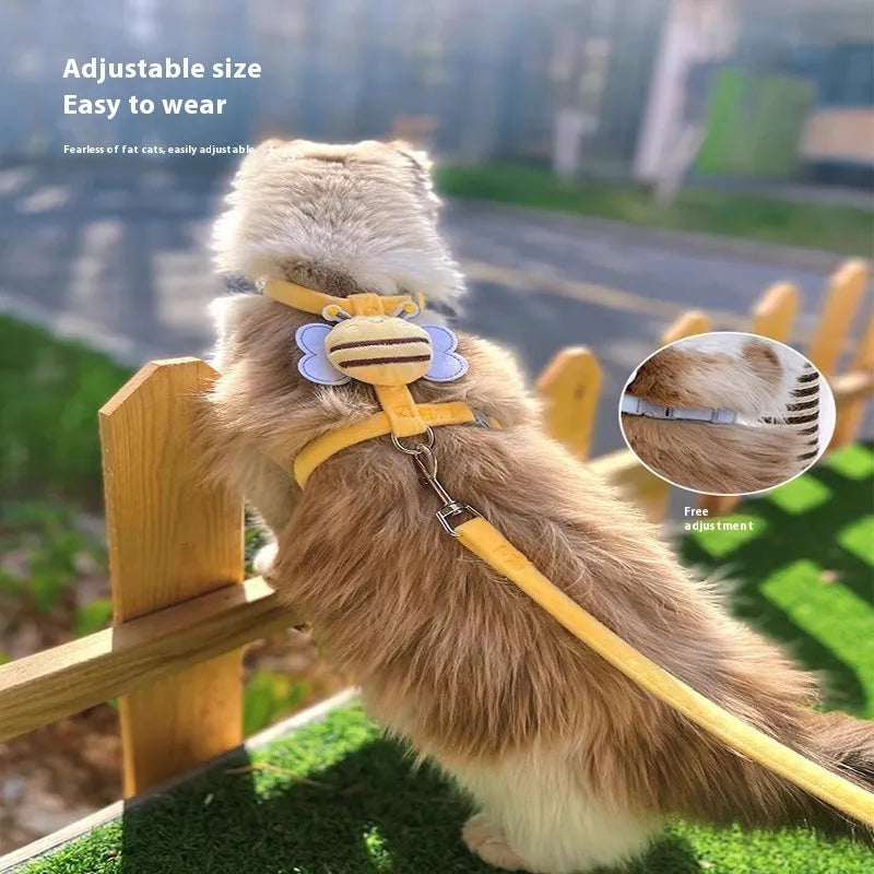 Adjustable cat lead with teddy bear and bee shapes in polyester material