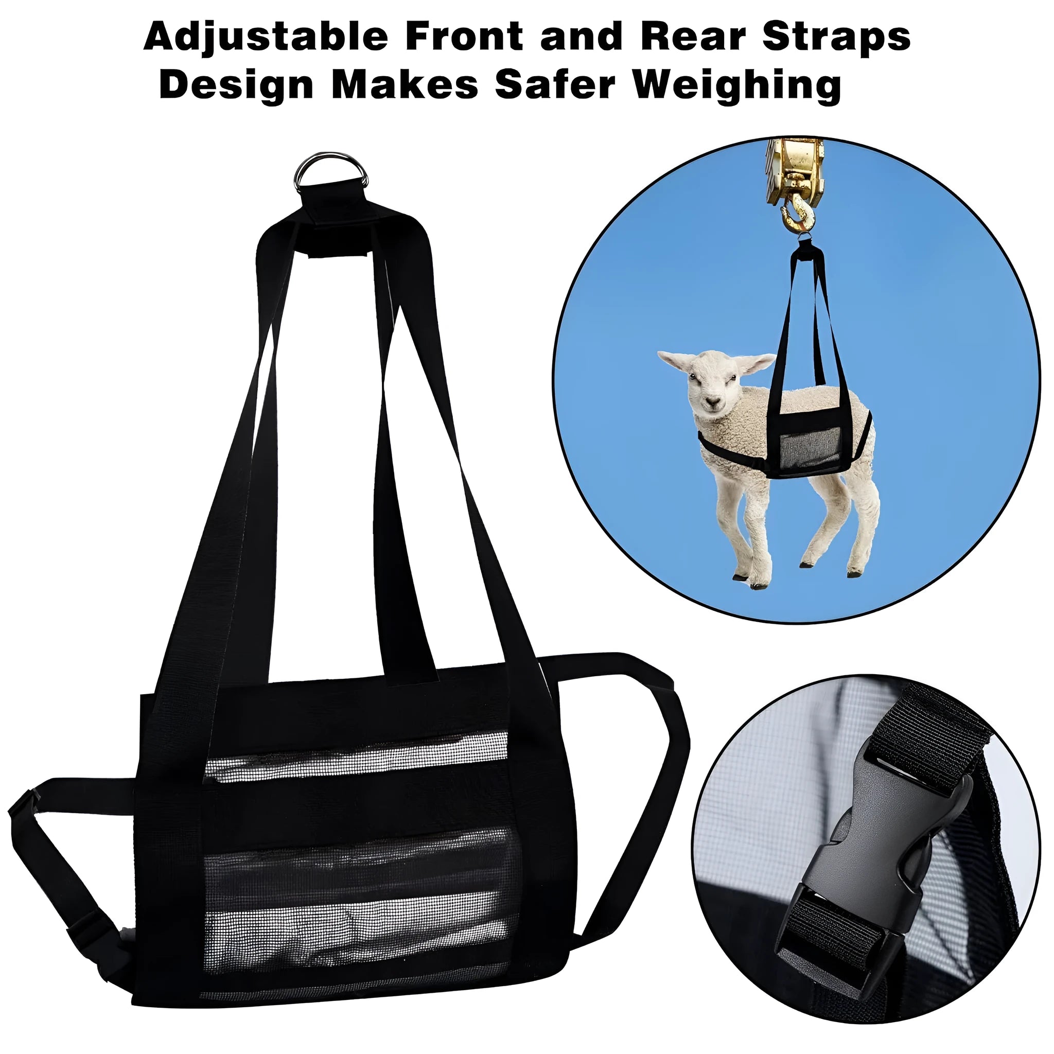 Black woven polyester calf large dog weighing sling measuring 35 by 150 centimetres.