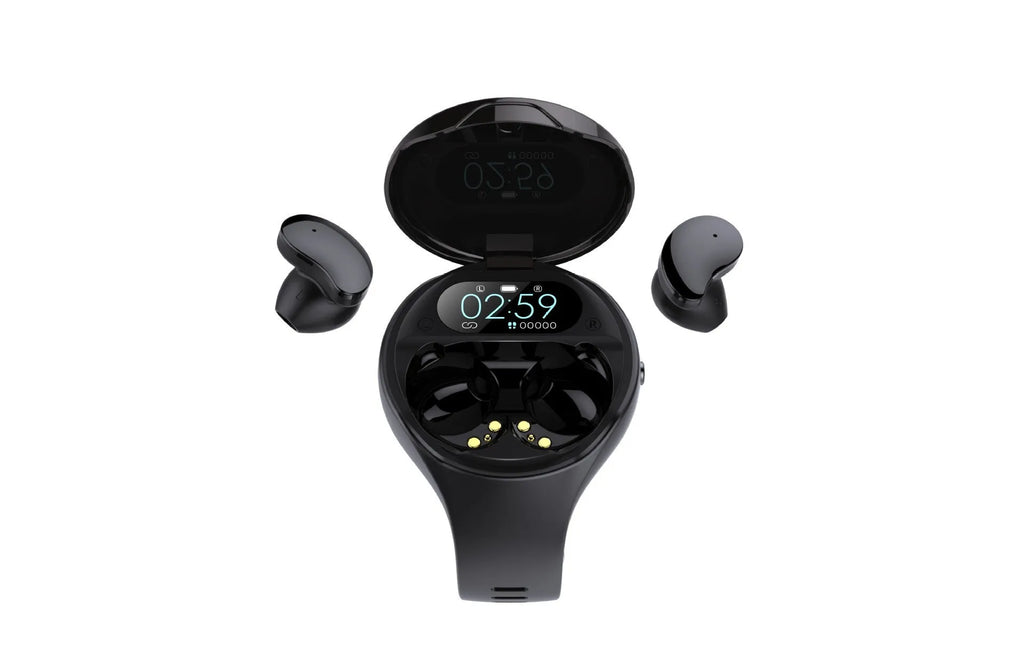 Black detachable smart watch and Bluetooth headset combo for fitness tracking and calls