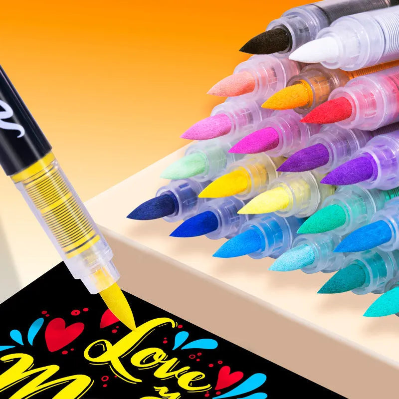 Set of straight liquid acrylic marker pens with soft heads for art and graffiti projects