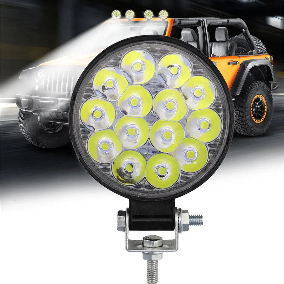 White 42W round car LED work light with aluminium housing for off-road and marine use