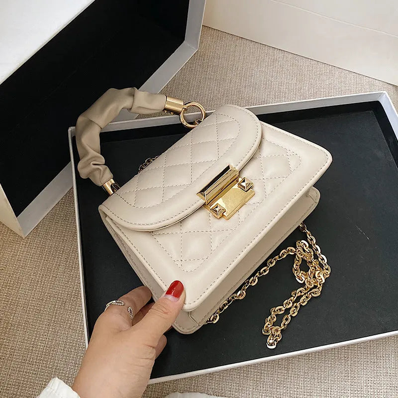 Purple rhombus pattern PU ladies square shoulder bag with Korean style design