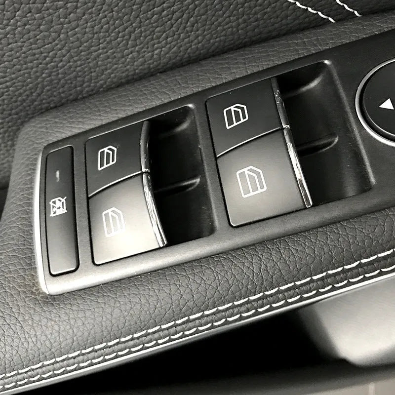 Black window lift button decorative cover with glitter design on ABS plastic for car interior enhancement