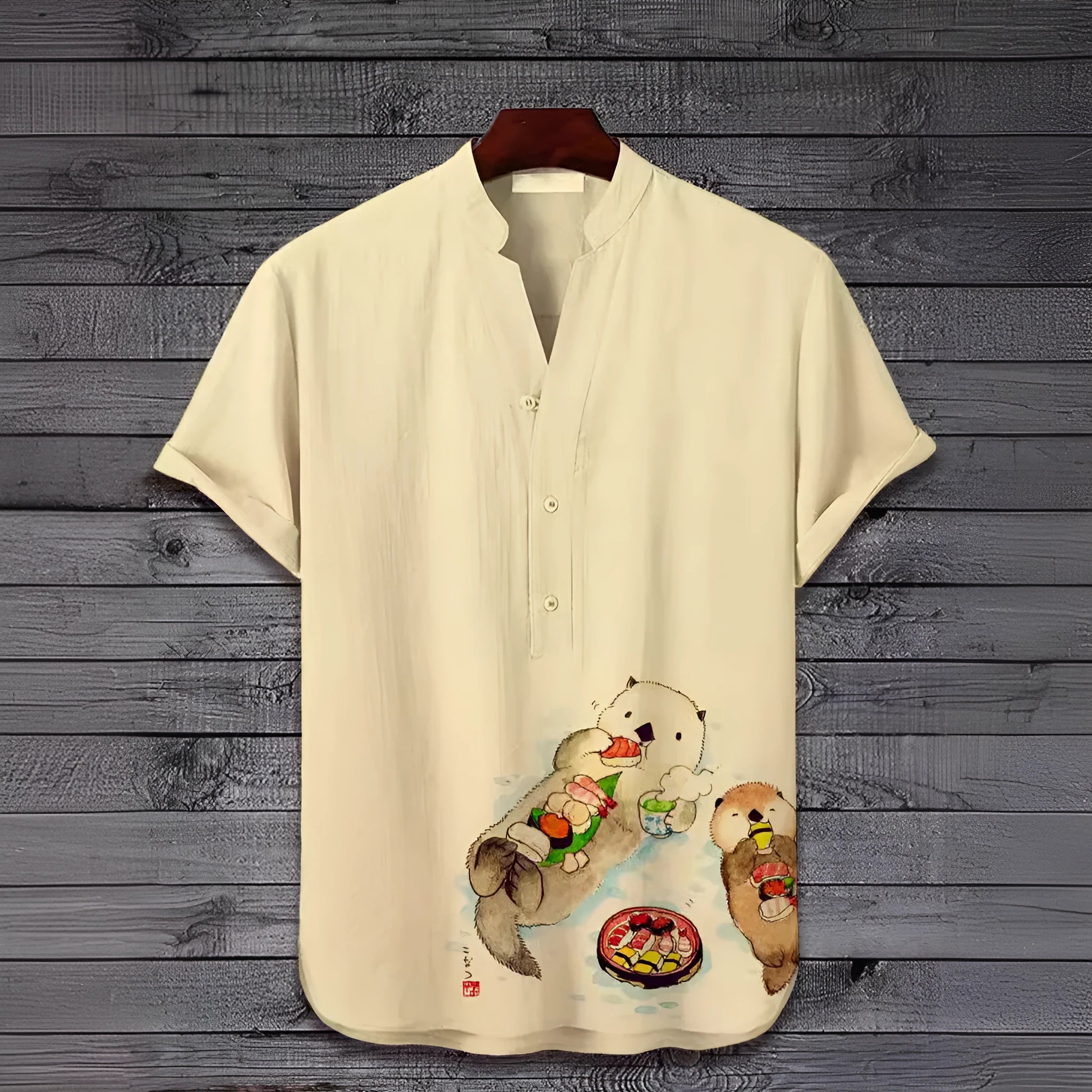 Men's 3D digital animal print short sleeve shirt showing graphic detail and colour options