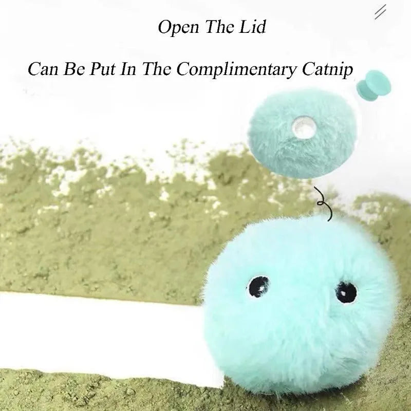 Interactive cat toy ball in blue, pink or yellow colours with 55mm diameter for touch-activated animal sounds