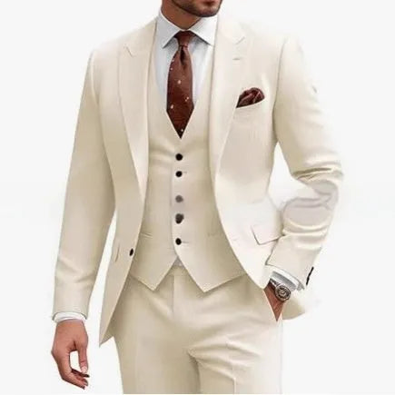 Men's slim fit three-piece suit in chemical fibre acetate blend fabric for business and wedding occasions