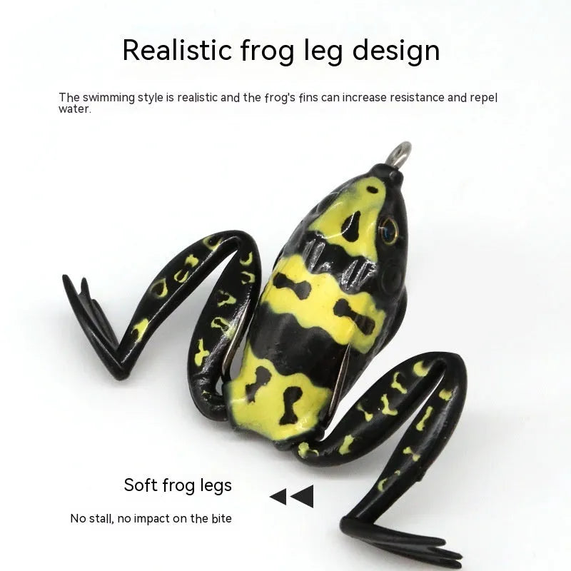 Bionic thunder frog snake head Luya fishing lure with double hooks and frog legs in grass green colour