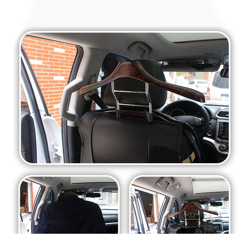 Wood yellow stainless steel car mounted clothes hanger measuring 46.5 by 23 cm for hanging suits and jackets