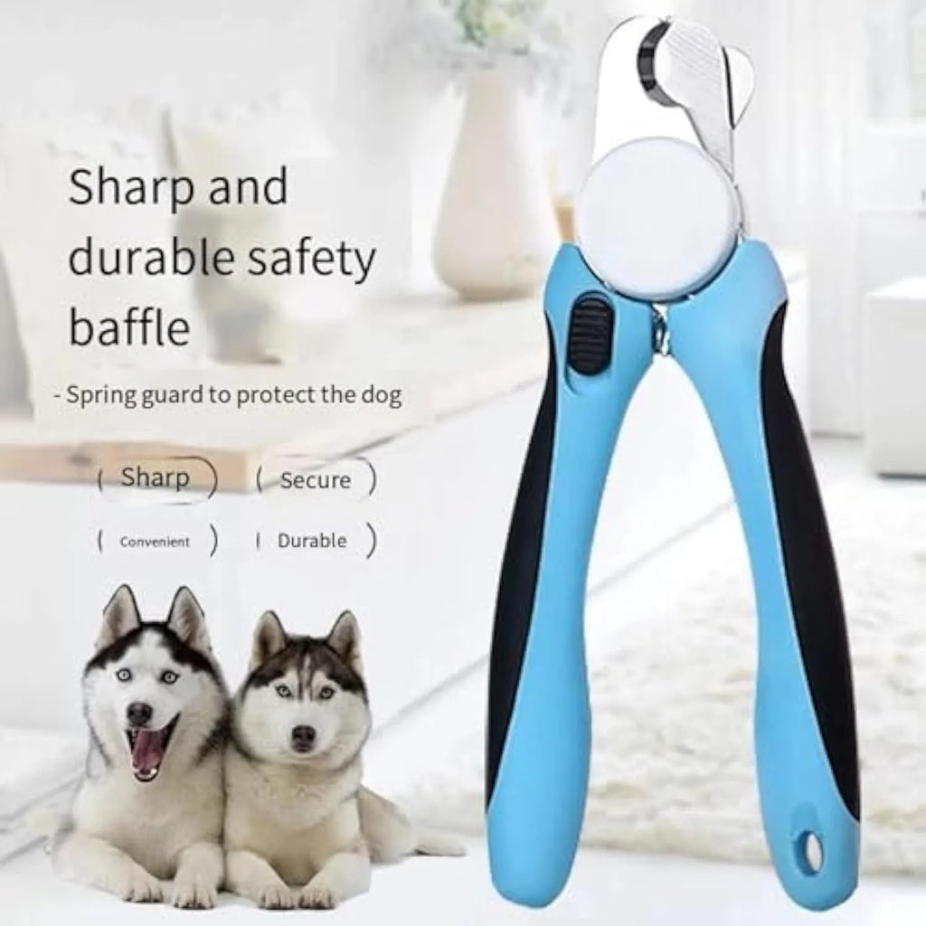 Blue heavy-duty dog nail clippers with safety guard for large dogs and thick nails