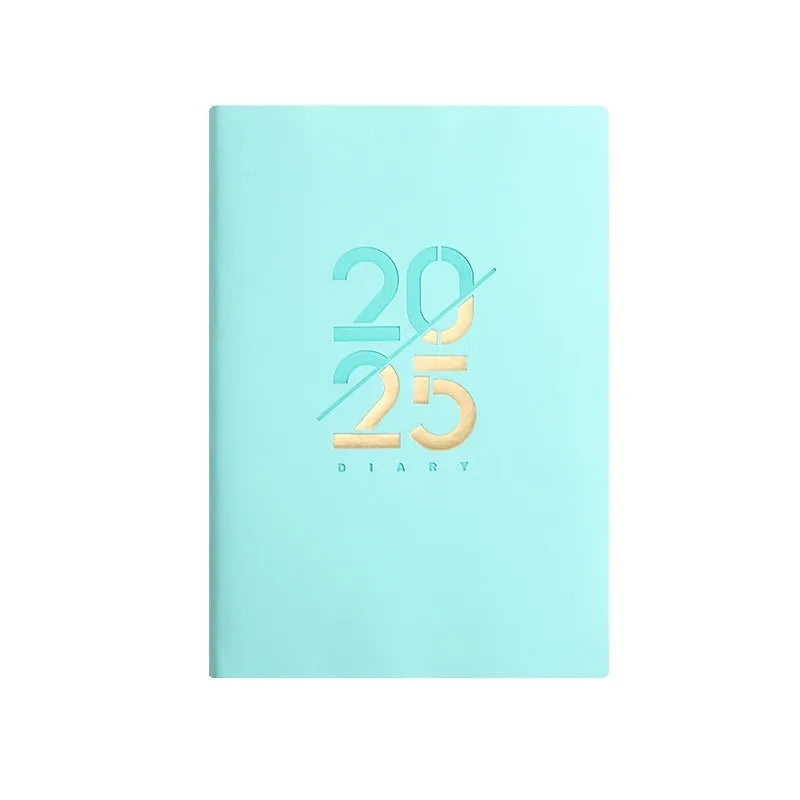 A5 daily planner with soft faux leather cover open to show dot grid pages