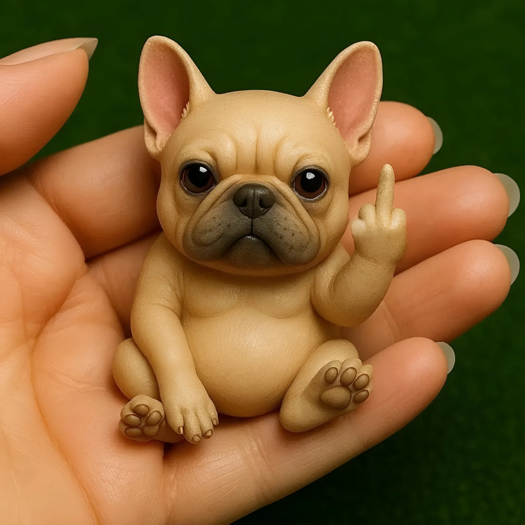 Resin animal middle finger ornament doll in vertical pose showing humorous gesture