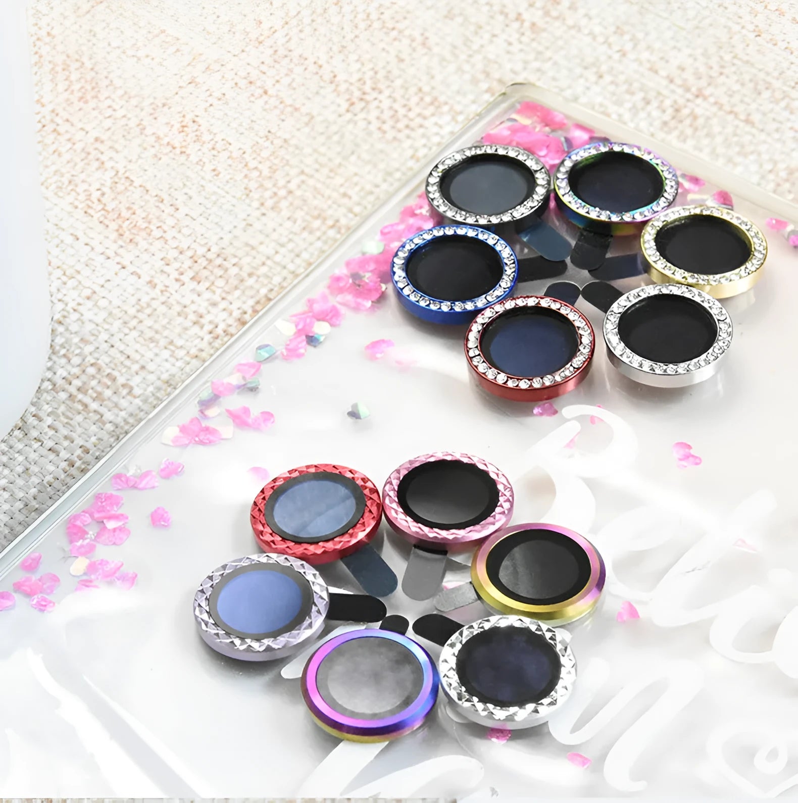 iPhone diamond lens protection film with aluminium alloy ring for iPhone 12 Pro Max and other models.