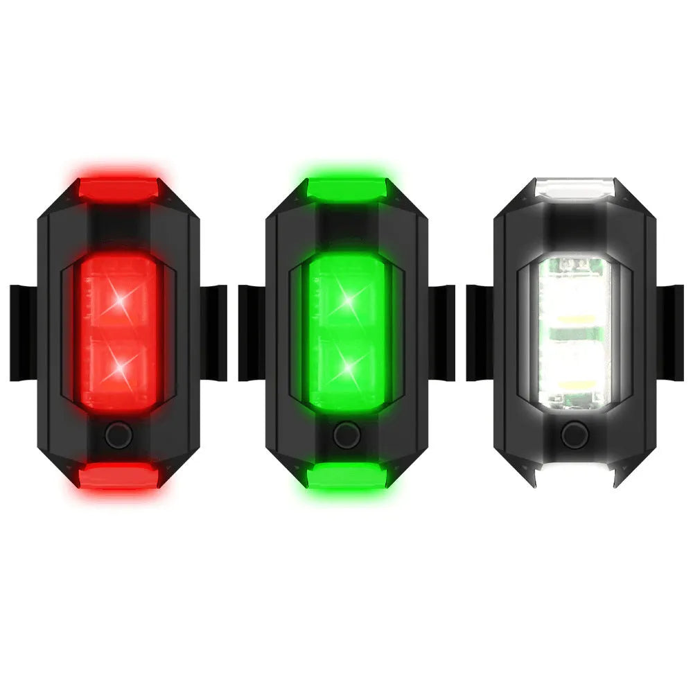 Drone signal light with 7-colour LED strobe, universal mounting accessories, and Type-C charging cable