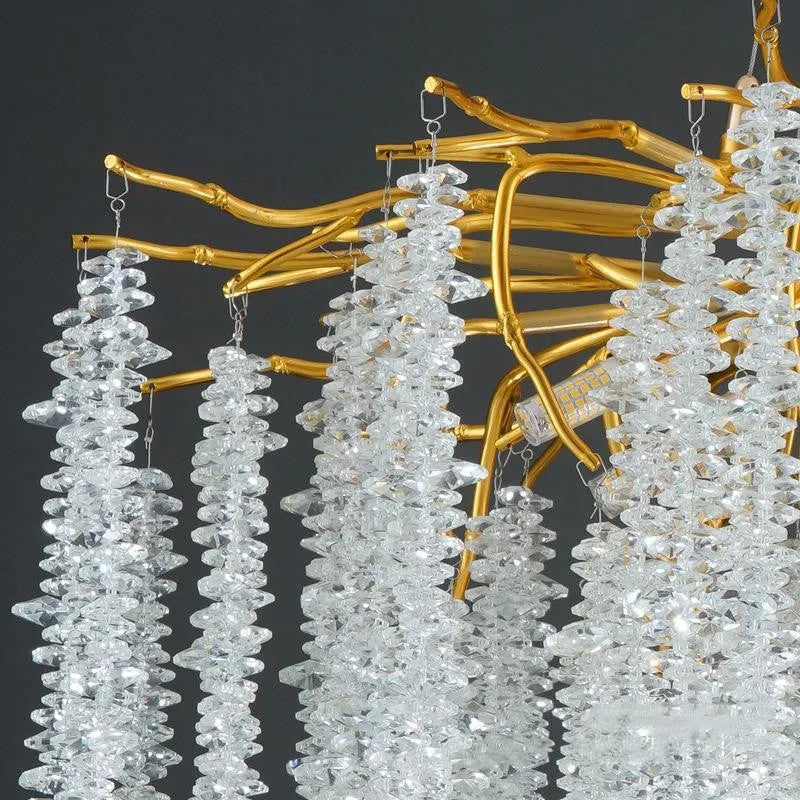 Crystal chandelier with adjustable height and LED lighting in aluminum alloy frame