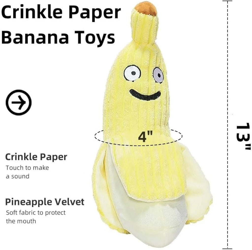Yellow banana-shaped plush cat toy with crinkle sound and catnip filling