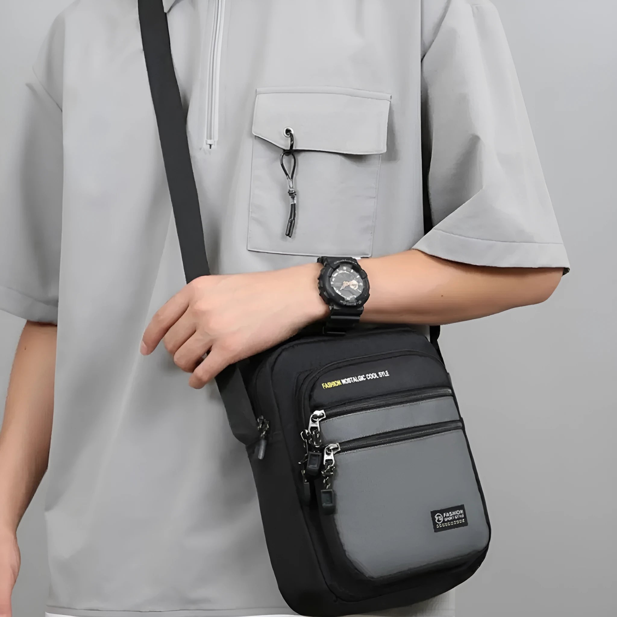 Men's waterproof nylon crossbody bag in urban simplicity style with multiple colour options
