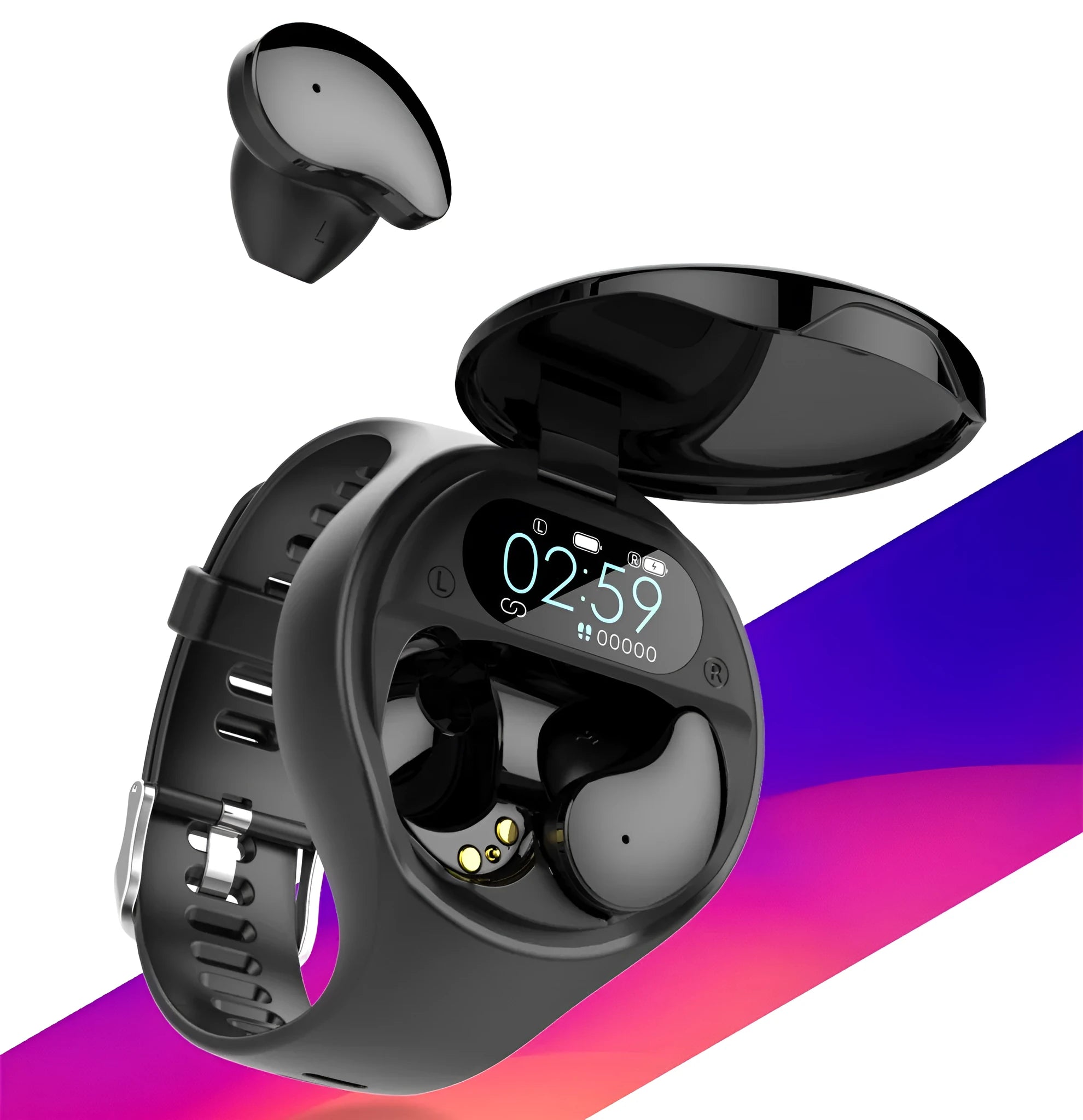 Black detachable smart watch and Bluetooth headset combo for fitness tracking and calls