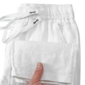 Pure linen Chinese style trousers with drawstring elastic waist in straight-leg design