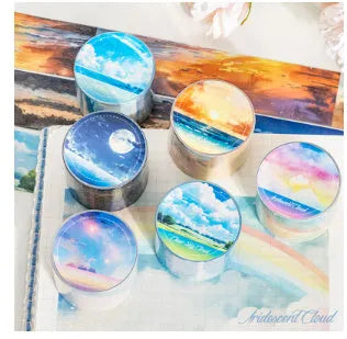 Roll of 30mm Japanese paper tape featuring sky themes like moonlight and clouds for journal decoration