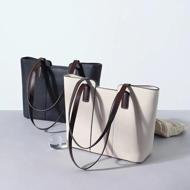 Women's genuine leather large capacity shoulder bag in box shape with sandwich pocket