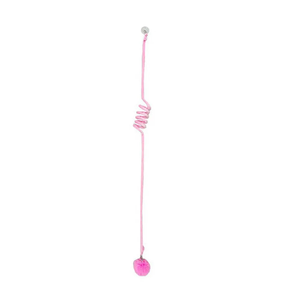 Hanging cat toy with inflatable ball on spring stick and suction cup base for kittens