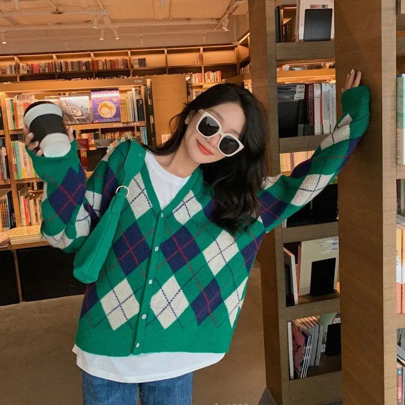 Acrylic knitted casual cardigan in macaron colours with Japanese Korean fashion styling
