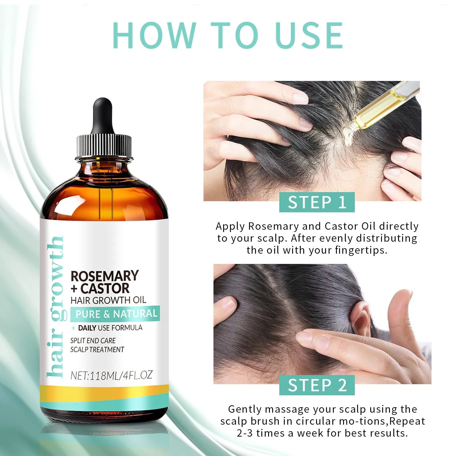118ml bright yellow hair treatment oil bottle with massage brush for hair care application