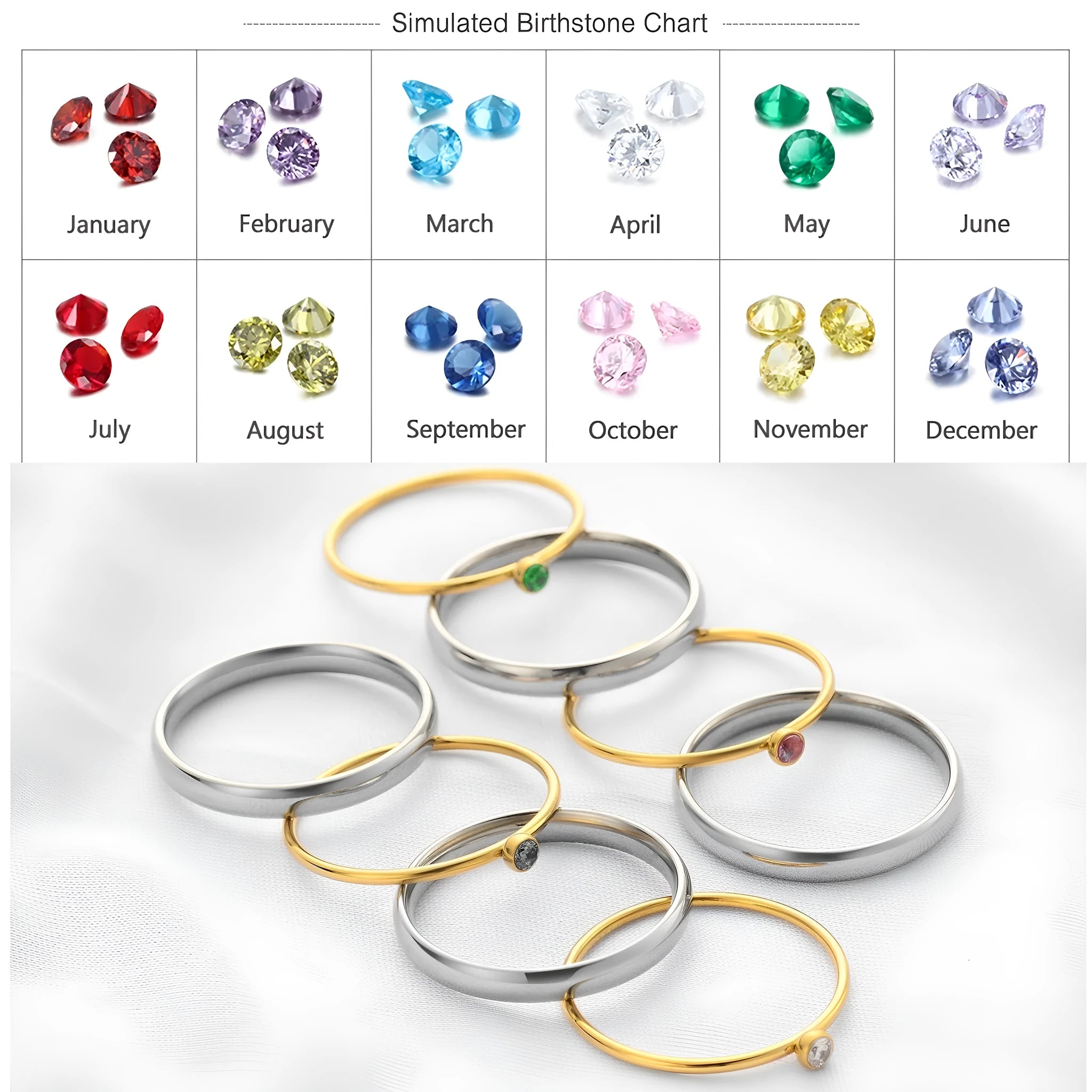 Titanium steel December birthstone ring with electroplated finish, engraved geometry shape, and gold handle.