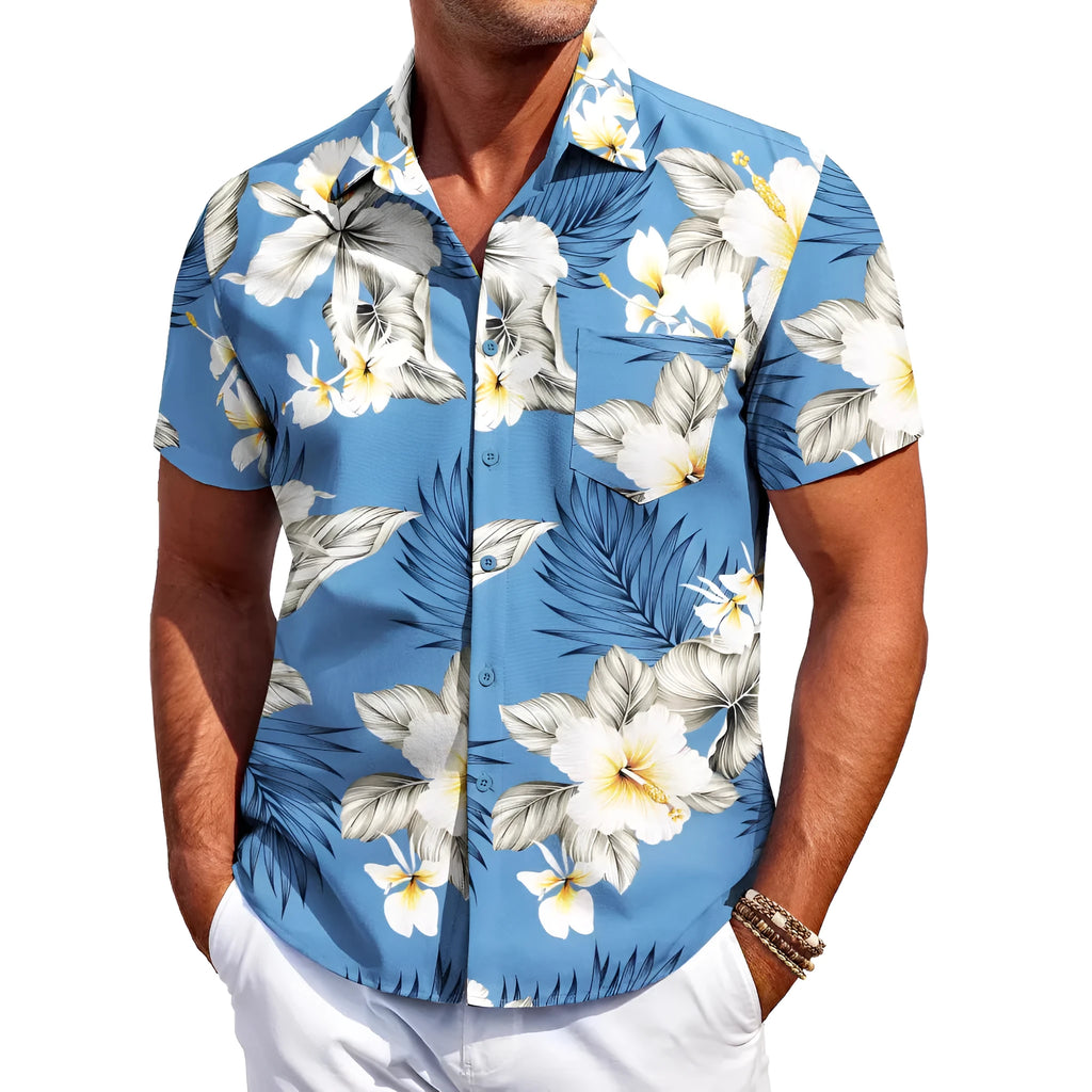 Men's slim fit short sleeve summer shirt in four-sided elastic polyester fabric