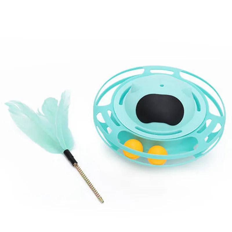Pink cat tumbler turntable toy with rotating mechanism and cat stick, 17x10 cm dimensions