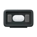 Waterproof plastic phone holder with clear anti-fog window showing smartphone inside, mounted on bathroom tile